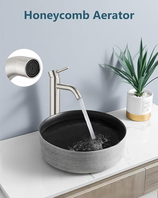 Aolemi Vessel Sink Faucet – SUS304 Stainless Steel Tall Bathroom Faucet,Single Lever Handle,1 Hole Bathroom Faucets with Supply Lines and Pop Up Drain,Brushed Nickel