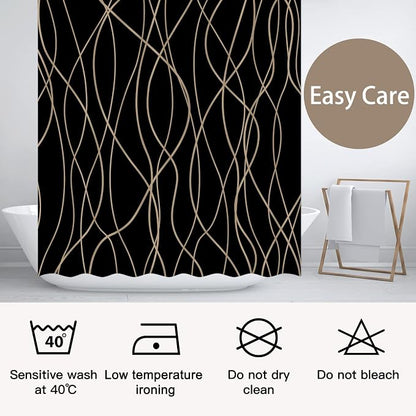 Striped Shower Curtain for Bathroom, Black Brown, 72" W x 72" L | with Hooks, Modern Hotel Style, Water Repellent, Washable, Weighted Hem