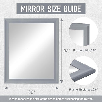 30x36 Inch Rectangular Wall Mirror, Grey Bathroom Vanity Mirrors | Grey Mirror, Tempered Glass, Wall Decor
