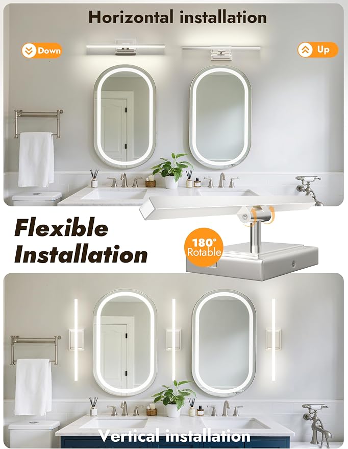 24 Inch Modern Bathroom Light Fixture, 14W 5CCT Dimmable LED Chrome Bathroom Vanity Lights Over Mirror, Vanity Lights for Bathrooms Restroom Mirror- ETL Certified