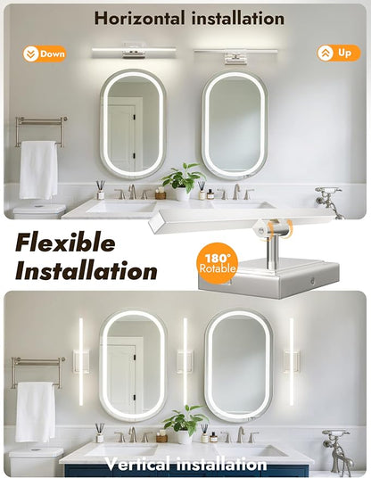 24 Inch Modern Bathroom Light Fixture, 14W 5CCT Dimmable LED Chrome Bathroom Vanity Lights Over Mirror, Vanity Lights for Bathrooms Restroom Mirror- ETL Certified