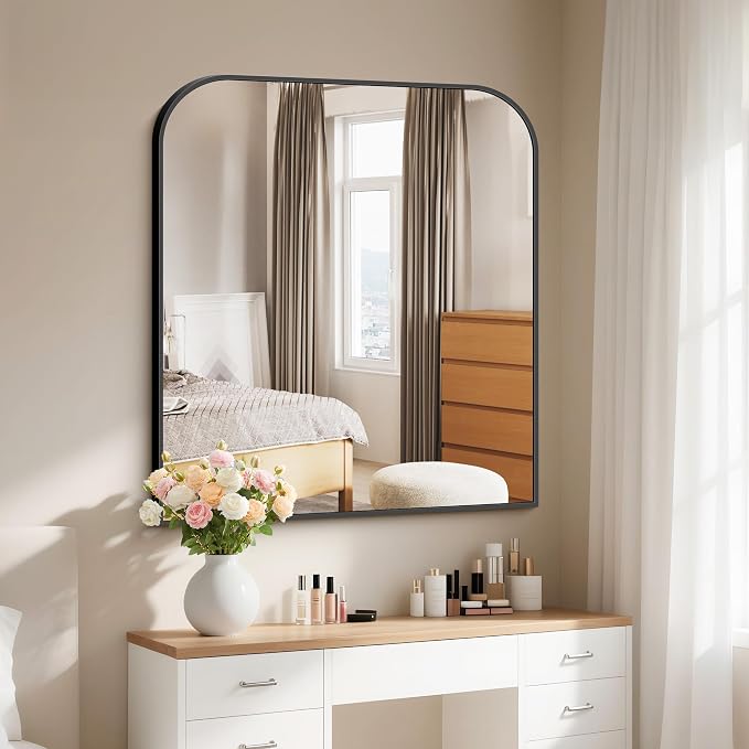 COFENY Bathroom Mirror, 36x40 inch Large Black Rectangle Wall Mounted Mirror with Thin Frame, Bathroom Vanity Mirrors for Over Sink, Entryway, Living Room, Bedroom