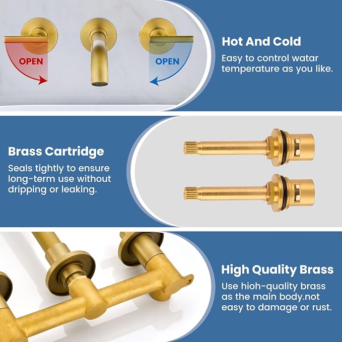 Airuida Wall Mounted Antique Brass 3 Hole Dual Handle Bathroom Faucet with 360 Swivel Spout Vanity Sink Mixer Tap, Matte Finish | Lever Handle,3 Holes,360° Widespread Swivel Spout,Rotatable Bathroom Faucet