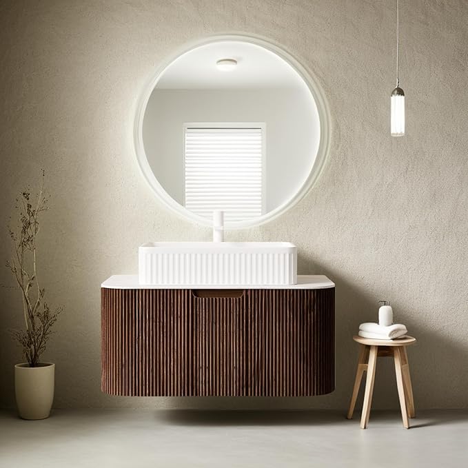 30'' Floating Bathroom Vanity with Sink, Natural Solid Wood Modern Bathroom Vanities with Rectangular Ceramic Basin and Marble Top, Soft-Close Drawer, Pre-Assembled Cabinet, Dark Walnut