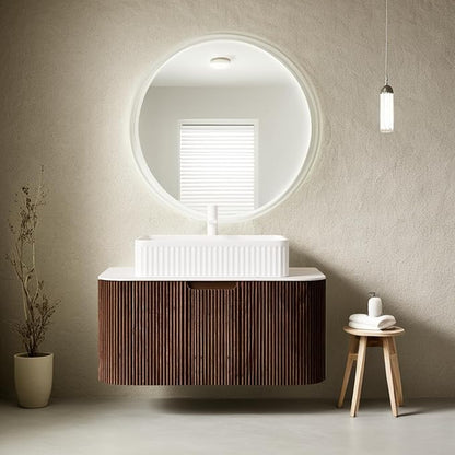 30'' Floating Bathroom Vanity with Sink, Natural Solid Wood Modern Bathroom Vanities with Rectangular Ceramic Basin and Marble Top, Soft-Close Drawer, Pre-Assembled Cabinet, Dark Walnut