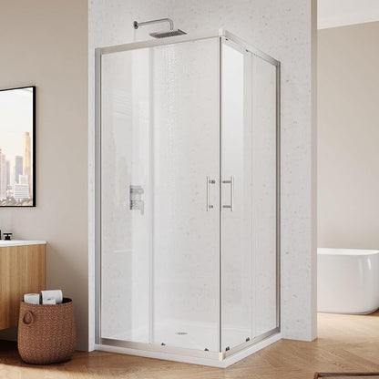 ELEGANT 34" D x 34" W x 72" H Corner Double Sliding Shower Door, Brushed Nickel Frame, 1/4" ANSI Tempered Glass, Space-Saving for Small Bathroom