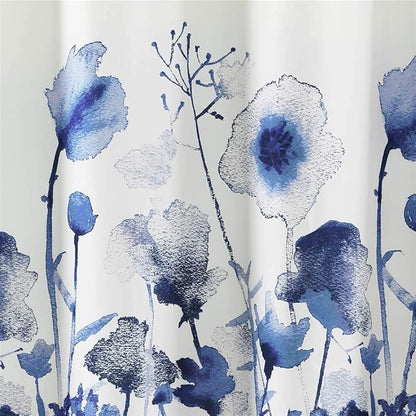 Lush Decor Zuri Flora Shower Curtain-Fabric Watercolor Floral Print Design, x 72”, Navy