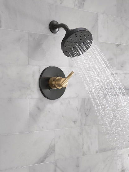 Delta Nicoli 14 Series H2Okinetic Shower Faucet Set, Matte Black/ Brushed Gold Shower Head and Handle Set, Valve Trim Kit, Matte Black/ Champagne Bronze 142749-GZ (Shower Valve Included)
