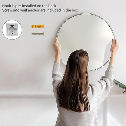 Silver Bathroom Mirror 30 inch, 2 Pack Wall Mirror with Metal Frame | High Definition Mirror, Easy Installation, Circular Mirrors for Living room Cloakroom, Hallway, Bathroom