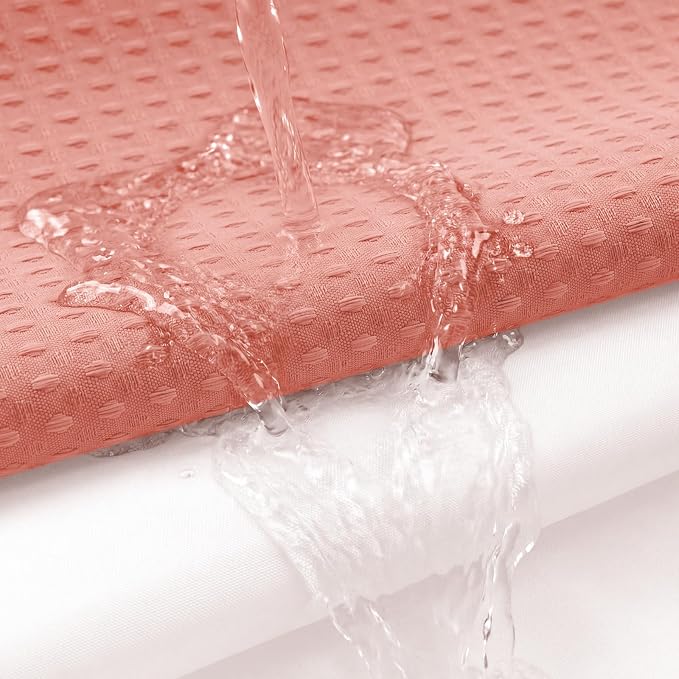 Coral Hook Free Waffle Shower Curtain & Snap-in Fabric Liner,72x81 | Less Time to install, 3 in 1 Fabric Shower Curtain and Liner Set with Magnets, Long, Shower Curtains for Bathroom