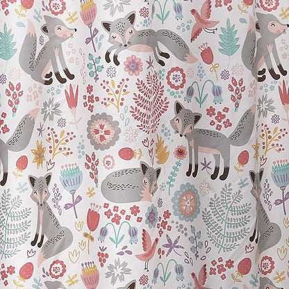 Lush Decor Pixie Fox Shower Curtain, 72" W x 72" L, Navy & Pink - Pink Shower Curtain - Fun Kids Floral & Animal Bathroom Decor