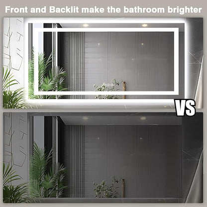 EchosLife 72"x36" Bathroom Mirror with Lights | Backlit + Front Lit, Anti-Fog, Stepless Dimmable, 3 Colors, Memory, Tempered Glass, UL Listed, Horizontal/Vertical