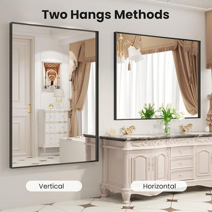 LOAAO Black Bathroom Mirror 48"X30" | Tempered Glass, Hangs Vertically or Horizontally, Easy to Install, Modern Design