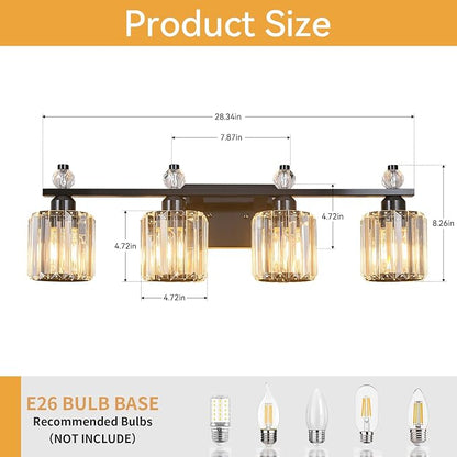 Bathroom Vanity Lights 4-Light Plating Black Modern Crystal Vanity Light Fixtures Over Mirror Crystal Bathroom Vanity Lighting Fixtures