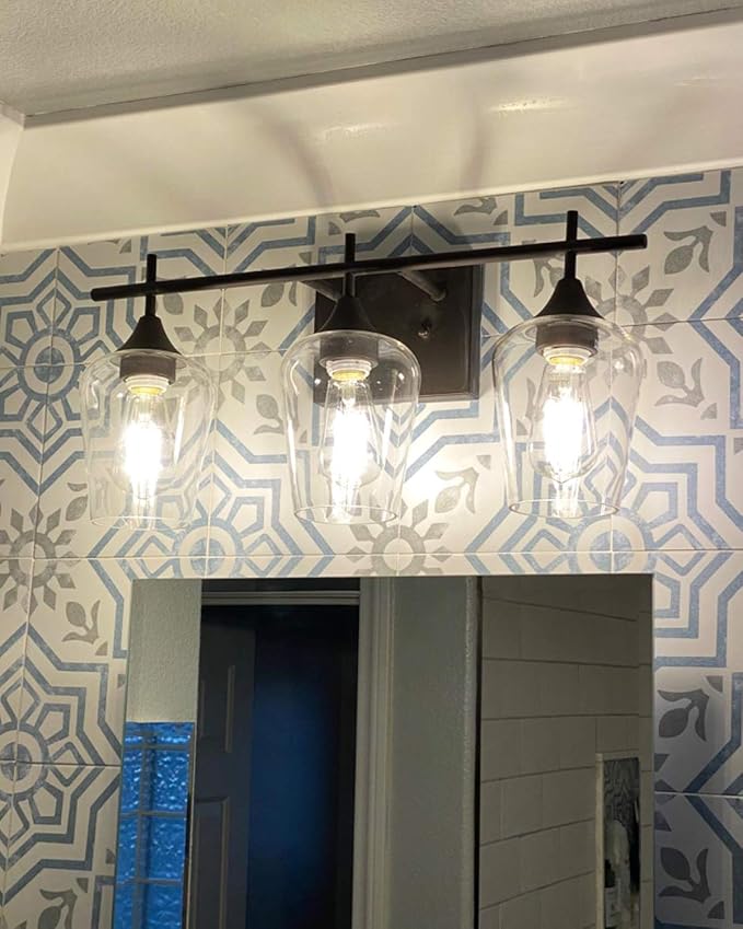 21" Bathroom Lighting Fixtures Over Mirror, 3-Light Oil Rubbed Bronze Vanity Lights Farmhouse Bath Wall Sconce with Clear Glass for Bath, WL9167-3A