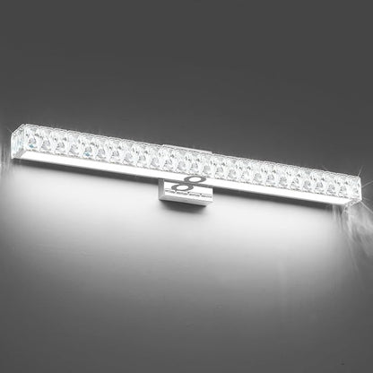 SOLFART Bathroom Vanity Lighting, Crystal Bathroom Light Fixtures Over Mirror LED Lights for Restroom, 32.5 Inch Chrome Light Over Mirror