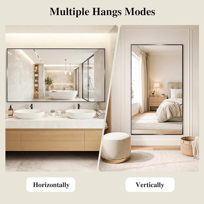 Koonmi Black Mirrors for Wall, 30x36 Inch Bathroom Mirror, Rectangular Wall Mirror for Living Room Bedroom Bathroom, Hangs Horizontally or Vertically
