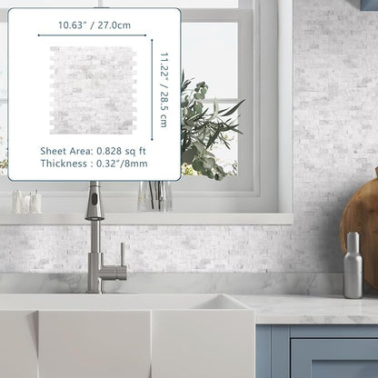 SUNWINGS 5-Sheet Peel and Stick Mosaic Natural 3D Stone Self Adhesive Marble Tiles, 10.63" x 11.22" Stick on Backsplash for Kitchen Bathroom Fireplace Vanity, Mixed Gray