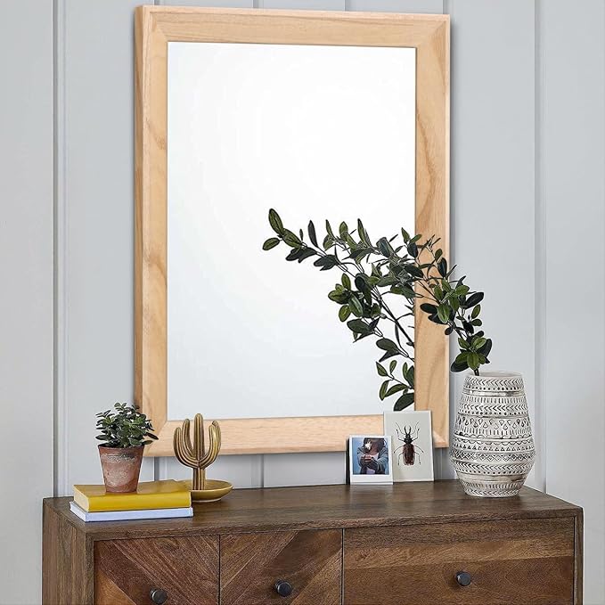 AAZZKANG Rustic Mirrors for Wall Rectangle Wood Frame Mirror Large 26"x18" Decorative for Farmhouse Bedroom Bathroom Living Room Large