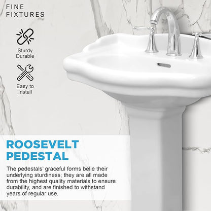 Roosevelt Bathroom Pedestal Sink – 22-Inch Small Pedestal Sink, Durable Vitreous China Ceramic with 8 Inch 3-Hole Bathroom Sink Faucet – Ideal for Modern Bathrooms