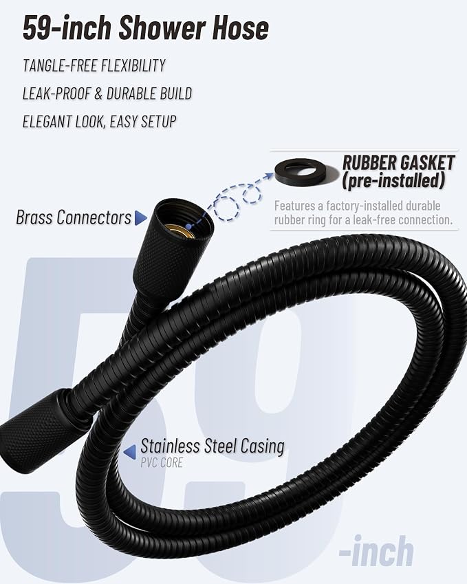 Filtered Handheld Shower Head for Hard Water, High Pressure Showerhead with 7 Spray Modes, Power Jet & Pause, Detachable & Adjustable for Healthier Skin & Hair - Matte Black (VMASSTONE HM-003)