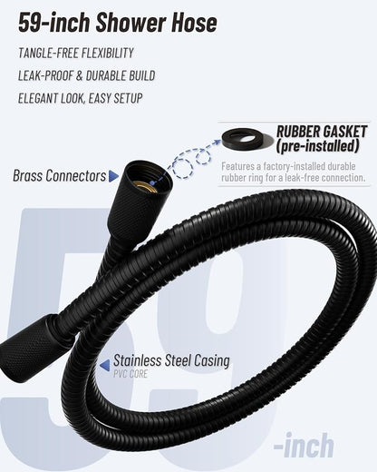 Filtered Handheld Shower Head for Hard Water, High Pressure Showerhead with 7 Spray Modes, Power Jet & Pause, Detachable & Adjustable for Healthier Skin & Hair - Matte Black (VMASSTONE HM-003)