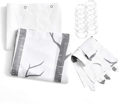 Lush Decor Bird On The Tree Double Swag Shower Curtain with Peva Lining & Rings, Gray, 16 Pieces