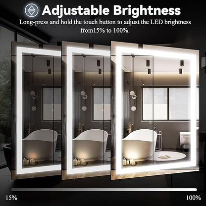 VooBang Bathroom Mirror with Lights 40 x 40 inches - 3 Adjustable Lighting Modes LED Bathroom Vanity Mirror, Anti-Fog, Memory Function, Tempered Glass, Wall Mounted Horizontally Vertically