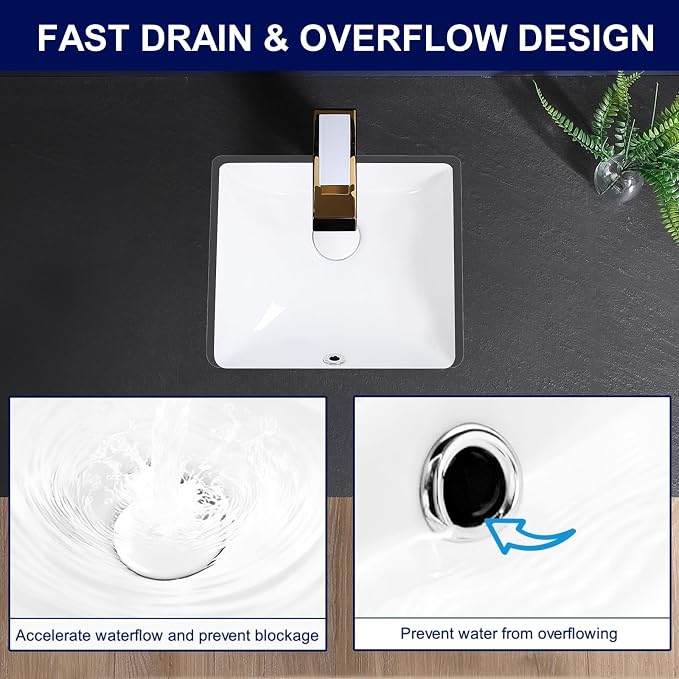 Small Undermount Bathroom Sink 14x13 Inch Vessel Sink White Porcelain Ceramic Under Counter Lavatory Vanity Sink Basin Rectangular Undermount Sinks with Overflow