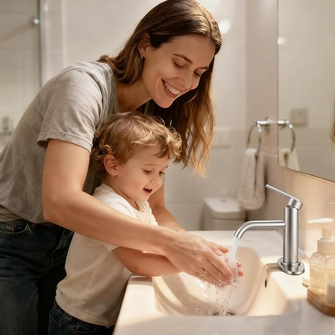 Brushed Nickel Bathroom Faucet for Single Handle,HURRAN Bathroom Faucet 1 Hole with Pop-up Drain and Deck,Fits 1 Hole or 3 Hole Installations for Vanity,Bathroom & RV