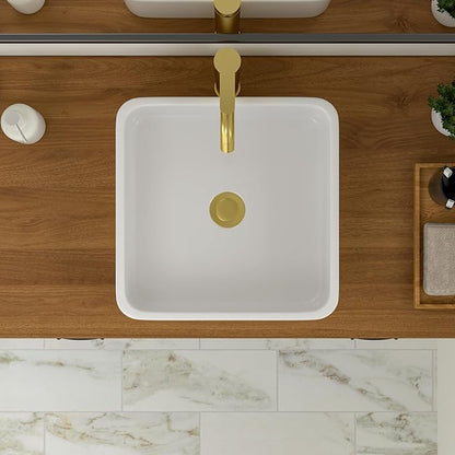 Logmey 15 Inch Bathroom Vessel Sink 15x15 Square Small White Vessel Sink for Bathroom Sink Above Counter Porcelain Ceramic Vanity Art Countertop Sink