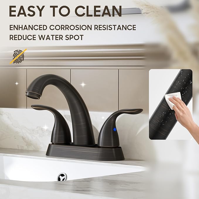 Phiestina 4 Inch 2 or 3 Holes 2 Handles Centerset Lead-Free Bathroom Sink Faucet, Oil Rubbed Bronze Bathroom Faucet with Copper Pop Up Drain and Water Supply Lines, BF008-5-ORB