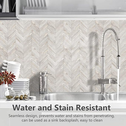 STICKGOO 10-Sheet Herringbone Tile Peel and Stick Backsplash, Beige Mixed Metal Gold PVC Stick on Backsplash, Self Adhesive Wall Tile for Kitchen and Bathroom | 10-Sheet Self Adhesive Wall Tiles, Beige Mixed Metal Gold PVC Stick on Backsplash Tile for ...