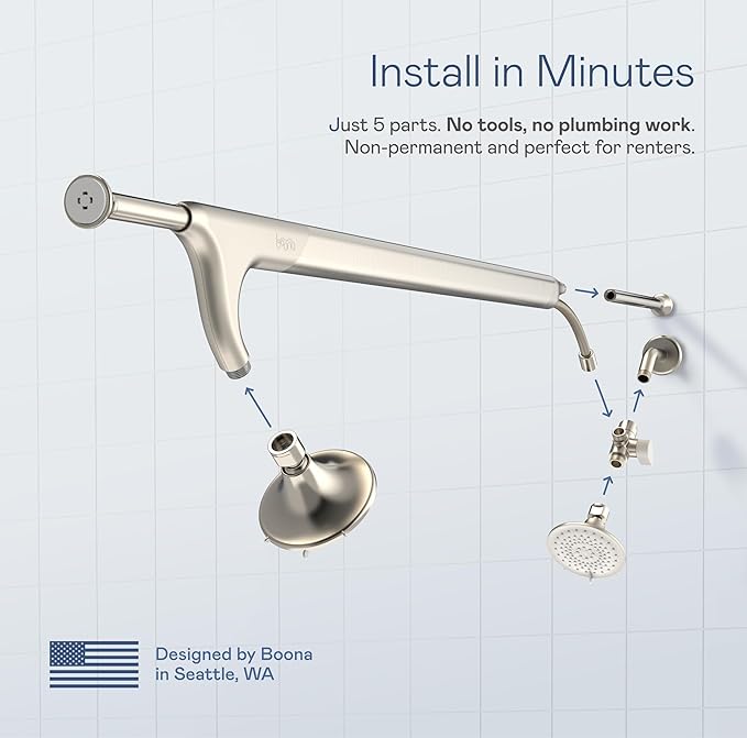 BOONA Original Tandem Shower as Seen on Shark Tank | Dual Shower Head for Couples | Max Water Pressure for Two | Easy Install (Brushed Nickel, Two Showerheads)