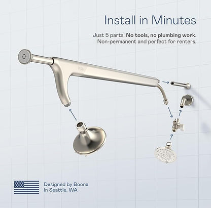 BOONA Original Tandem Shower as Seen on Shark Tank | Dual Shower Head for Couples | Max Water Pressure for Two | Easy Install (Brushed Nickel, Two Showerheads)