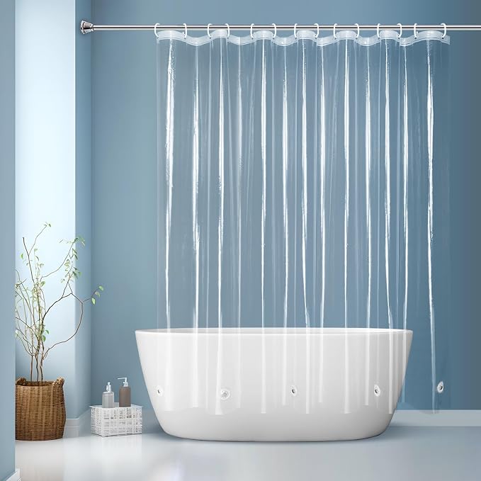 EurCross 84”Wide Clear Shower Curtain Liner 84 x 72 inch, Waterproof Premium PEVA Wide Plastic Shower Curtain with 5 Magnets, 14 Metal Holes
