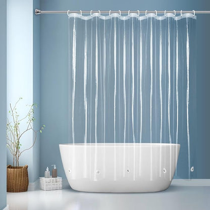 EurCross 84”Wide Clear Shower Curtain Liner 84 x 72 inch, Waterproof Premium PEVA Wide Plastic Shower Curtain with 5 Magnets, 14 Metal Holes
