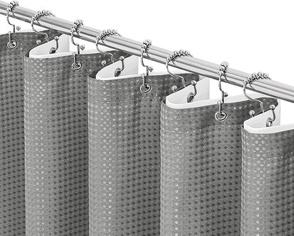 3 in 1 Grey Shower Curtain with PEVA Liner, 12 Hooks, 72x72 | Luxury Weighted Fabric Shower Curtain Set, 12 Stainless Steel Double-Sided Hooks, Water Repellent, Bathroom Decor
