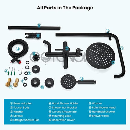 gotonovo Outdoor Shower Kit SUS304 Stainless Steel Matte Black | Outside Shower Fixtures,8’’ Rain Head with Handheld Sprayer,Swivel Tub Spout,Indoor/Outdoor,Poolside,Backyard,Garden,Beach