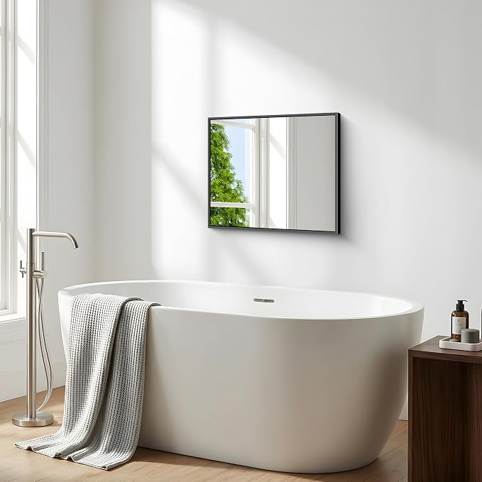 BONEWEI Bathroom Mirror,20x24 inch Wall Mirror for Bathroom Wall Mounted Black Rectangle Square Corner Mirrors,Black Bathroom Mirror for Living Room,Farmhouse,Bedroom Entryway,Horizontal/Vertical