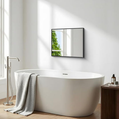 BONEWEI Bathroom Mirror,20x24 inch Wall Mirror for Bathroom Wall Mounted Black Rectangle Square Corner Mirrors,Black Bathroom Mirror for Living Room,Farmhouse,Bedroom Entryway,Horizontal/Vertical