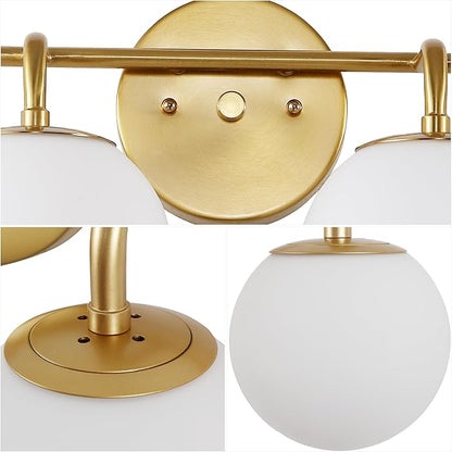 JONATHAN Y 31" Gold Painting Modern Globe Wall Sconce Vanity Light for Bathroom, White Frosted Glass Shade, Midcentury Parisian Bistro Wall Lamp, LED Bulb Included (JYL3558A)