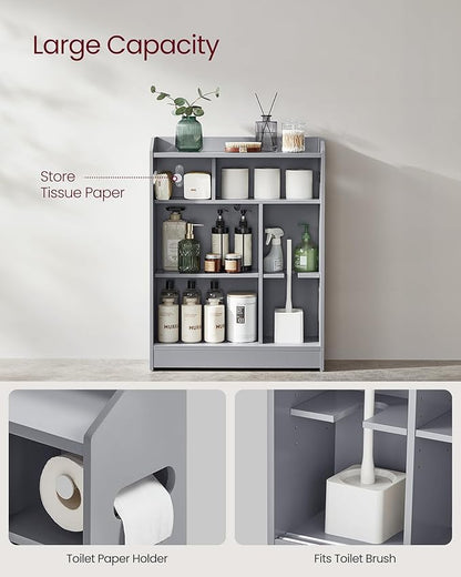 VASAGLE Narrow Storage Cabinet, Slim Floor Cabinet with Sliding Doors, Toilet Paper Holder and Brush Compartment, for Bathroom and Living Room, 7.9 x 23.6 x 31.5 Inches, Dove Gray UBBC752G02