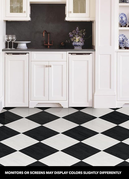 FloorPops x Chris Loves Julia 12-in by 12-in Lawrence Black Peel and Stick Floor Tiles, FP5059