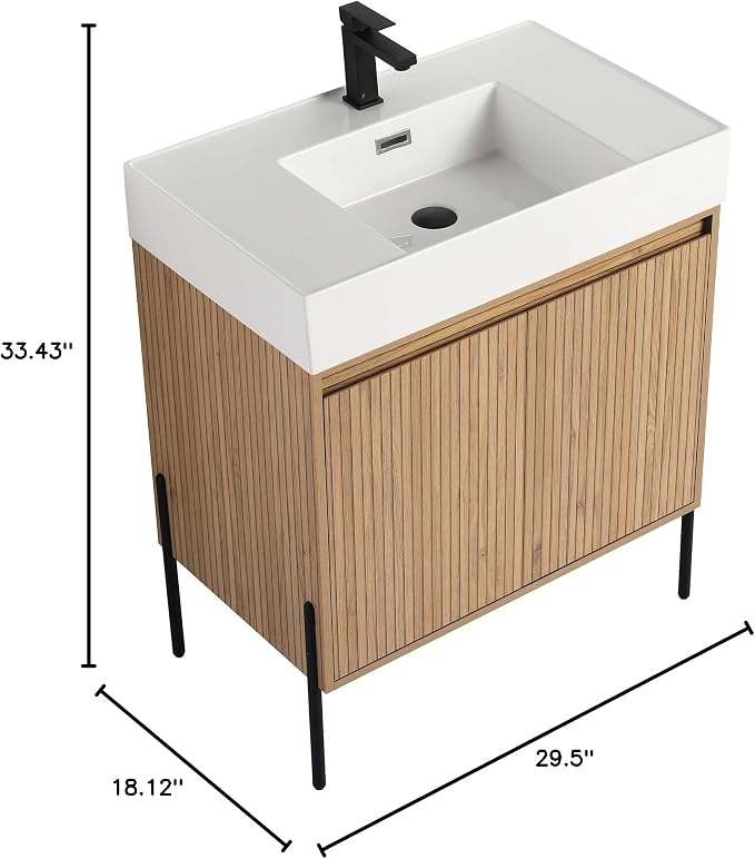 Crownpoint 30 Inch Bathroom Vanity with Sink, White Sink, Bright Oak Finish, Full Assembly Required, Elegant Bathroom Vanities for Modern Homes