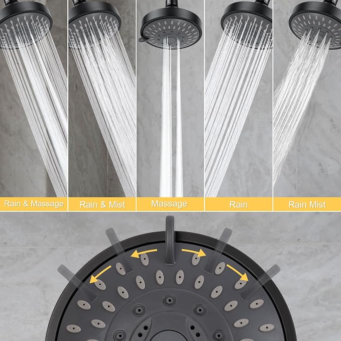 AISOSO Shower Head, 5 Modes High Pressure Shower Heads for Relaxed Shower Experience, 4.1 Inch Bathroom Fixed Showerhead Even at Low Water Pressure for Powerful Spray, Oil Rubbed Bronze