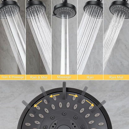AISOSO Shower Head, 5 Modes High Pressure Shower Heads for Relaxed Shower Experience, 4.1 Inch Bathroom Fixed Showerhead Even at Low Water Pressure for Powerful Spray, Oil Rubbed Bronze