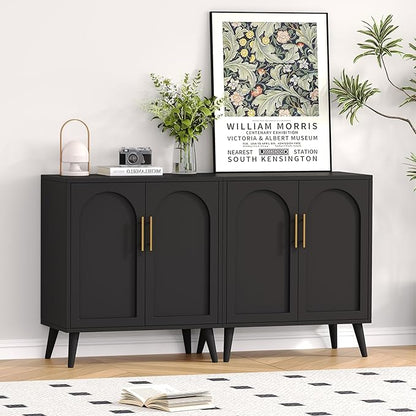 Rovaurx Set of 2 Storage Cabinet with 4 Doors, Modern Accent Bathroom Floor Cabinet, Buffet Cabinet Sideboard with Adjustable Shelves for Living Room, Entryway, Dining Room and Kitchen, Black