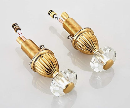 Bathroom Sink Faucet 3 Hole Deck Mounted Widespread Brass Bathroom Faucet Crystal Handle Mixer Tap,Gold(Ti-PVD)