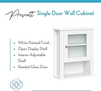 RiverRidge Prescott Bathroom Wall Cabinet - Bathroom Cabinet with Reeded Glass, Soft-Close Hinges & Adjustable Shelf - Slim Medicine Cabinet for Small Spaces